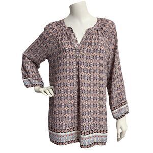 Willi Smith Women's V-Neck Blouse Flowy Floral Print Long Sleeve Top Size M